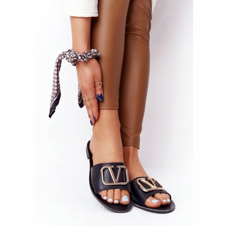 PS1 Klassische schwarze Hausschuhe für Damen Vicky golden 1