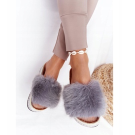 PS1 Graue Abenteuer-Plateaupantoffeln mit Fell mehrfarbig 2