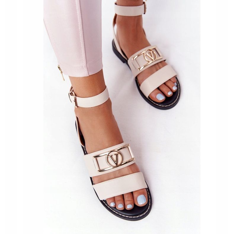 PS1 Flache Ledersandalen Beige On Time 2