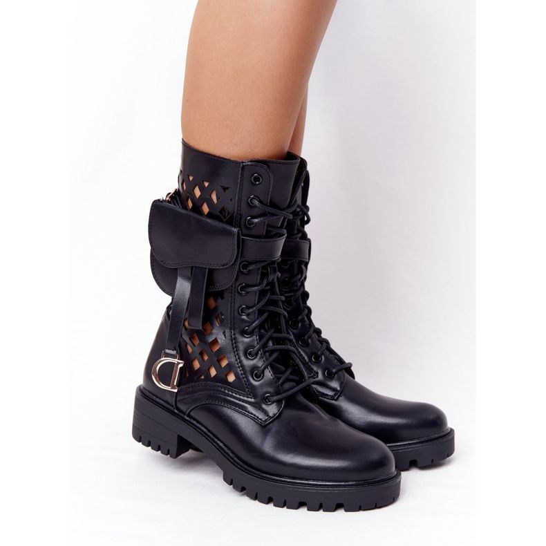 PS1 Durchbrochene schwarze Stiefel mit Nieren-Rockstar 1