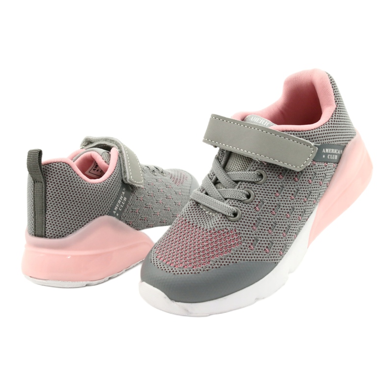 American Club Mädchen Sportschuhe mit Klettverschluss RL12 / 21 Grau rosa 3