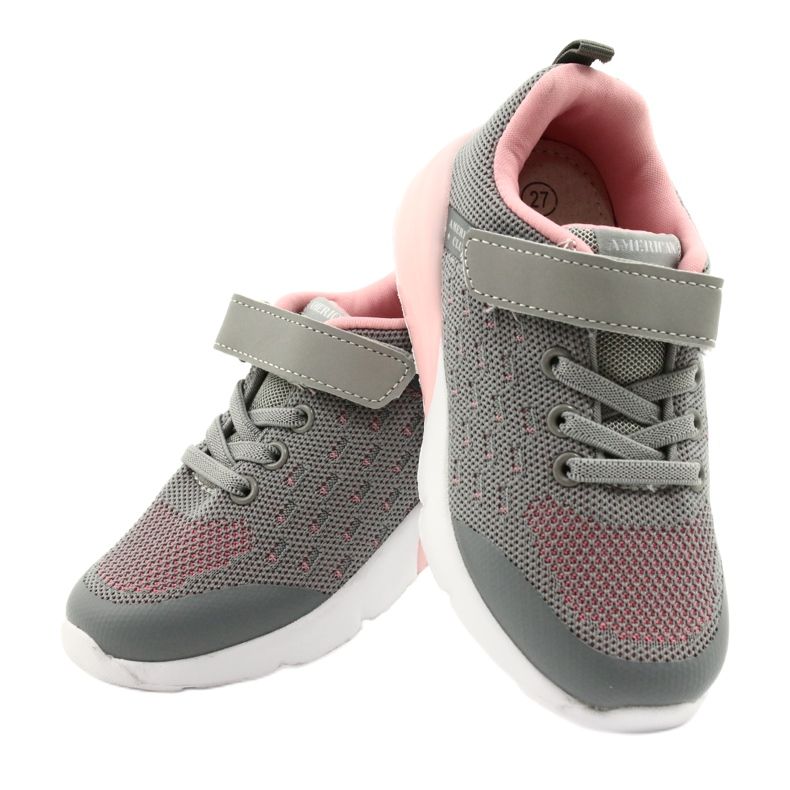 American Club Mädchen Sportschuhe mit Klettverschluss RL12 / 21 Grau rosa 4