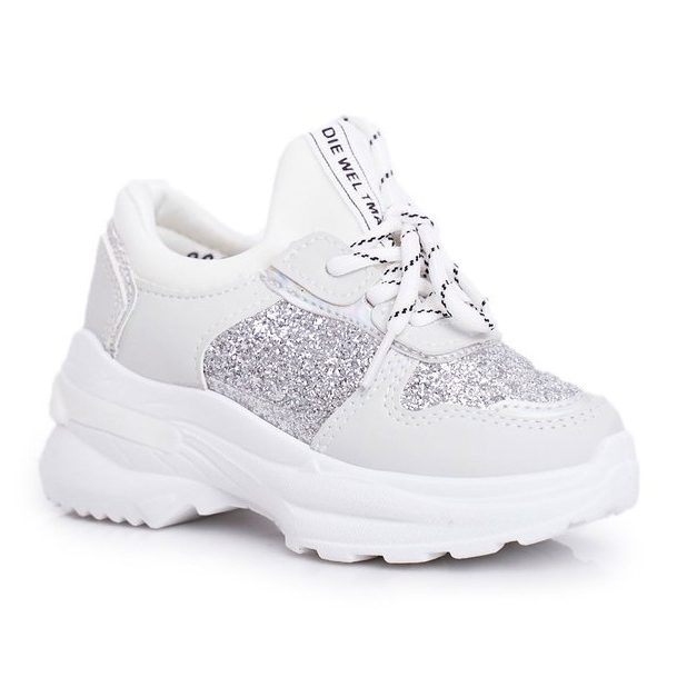 FRROCK Kinder Sportschuhe mit Brokat Silber Matylda weiß grau 3