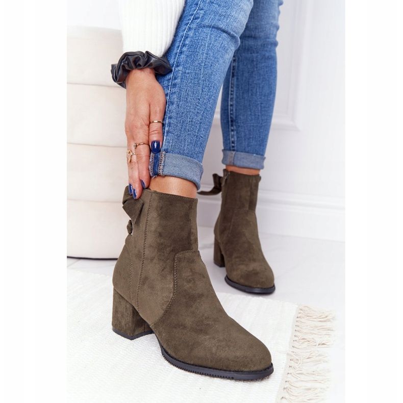 PJ1 Grüne warme Stiefel für Damen mit Absatz Kayla 1