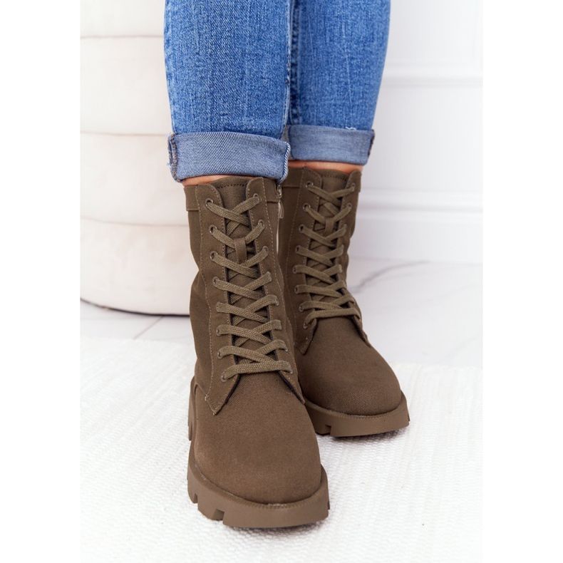 Grüne Haley Worker Stiefel für Damen 1