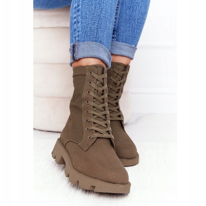 Grüne Haley Worker Stiefel für Damen 2