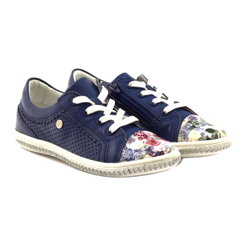 Mädchen der Marine Blue Lederschuhe mit Blumen 85524 Bartek blau 4