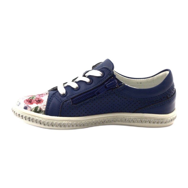 Mädchen der Marine Blue Lederschuhe mit Blumen 85524 Bartek blau 2
