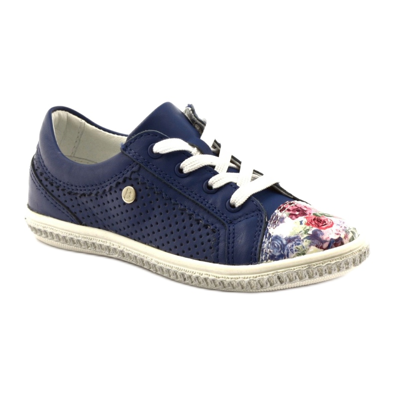 Mädchen der Marine Blue Lederschuhe mit Blumen 85524 Bartek blau 1