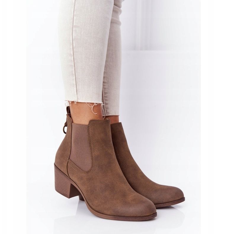 Warme Stiefel für Damen Chelsea Boots mit Absatz Khaki Trinity braun 2