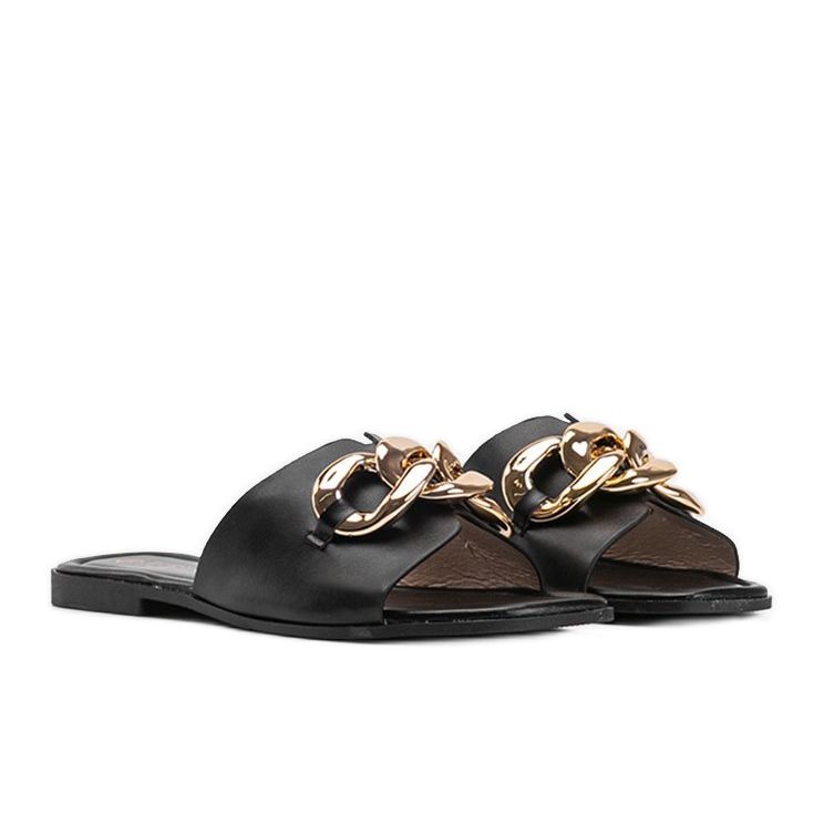 Schwarze Hausschuhe mit goldener Liberty-Kette 1