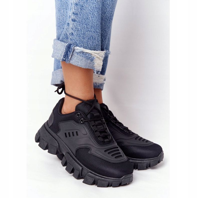 Schwarze Sneakers für Damen mit großer Sohle Schwarz New York 2