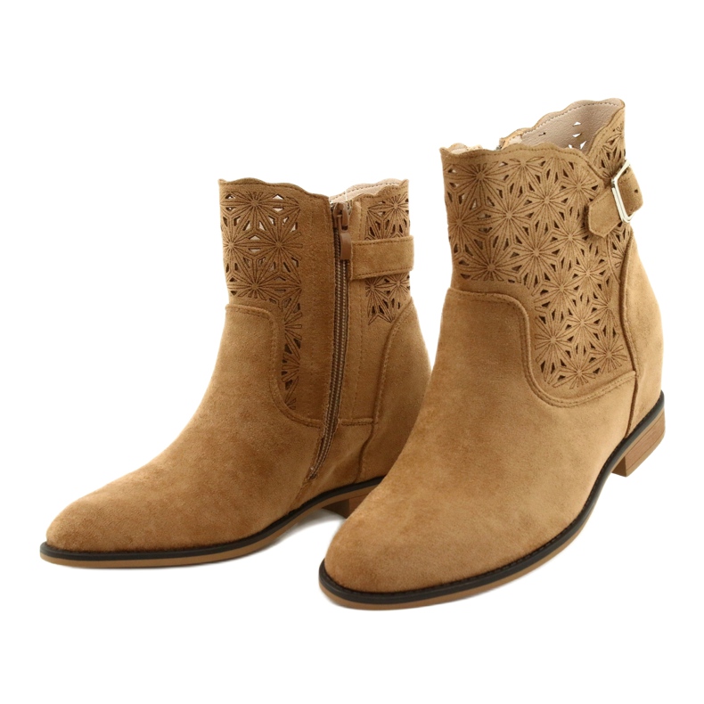 M.Daszyński Durchbrochene Keilstiefel für Damen SA168-20 beige 2