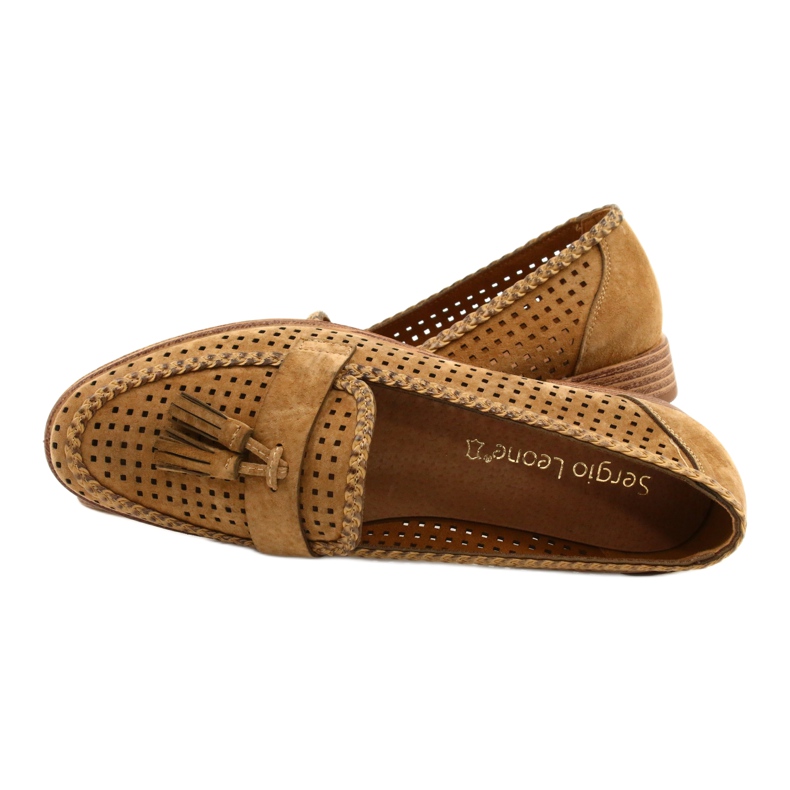 Durchbrochene Wildleder Loafer Sergio Leone MK735 Camel braun 4