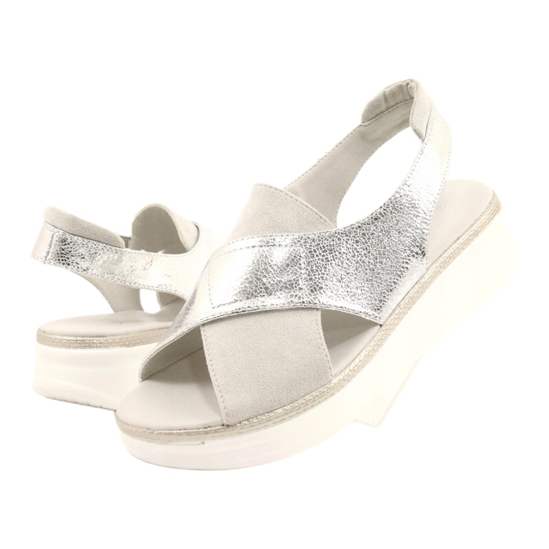 Bequeme Sandalen auf der Sergio Leone SK029 Plattform silber- grau 4