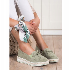 SHELOVET Durchbrochene Loafer auf der Plattform grün 2