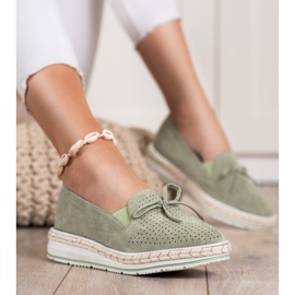 SHELOVET Durchbrochene Loafer auf der Plattform grün 1