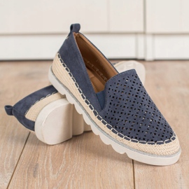 SHELOVET Durchbrochener Slipony mit Wildleder marineblau 1