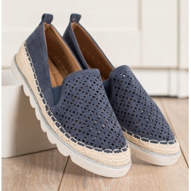 SHELOVET Durchbrochener Slipony mit Wildleder marineblau 2