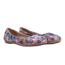 Glänzende blaue Ballerinas mit Blumen Luz 1