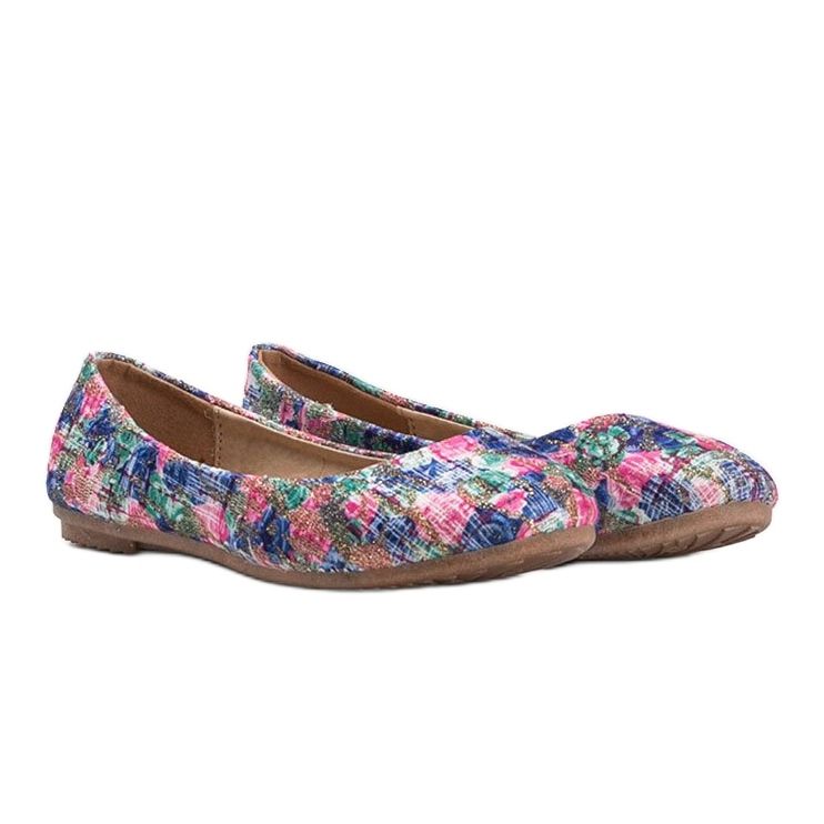 Glänzende blaue Ballerinas mit Blumen Luz 1