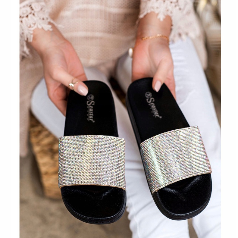 Seastar Hausschuhe mit Kristallen schwarz silber- 1