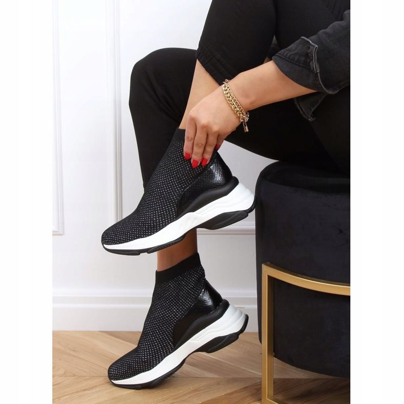 Schwarz RQ286 Schwarze Sportschuhe mit verstecktem Keilabsatz 1