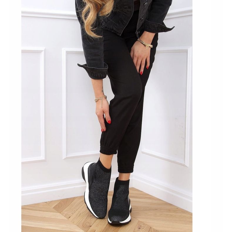 Schwarz RQ286 Schwarze Sportschuhe mit verstecktem Keilabsatz 2