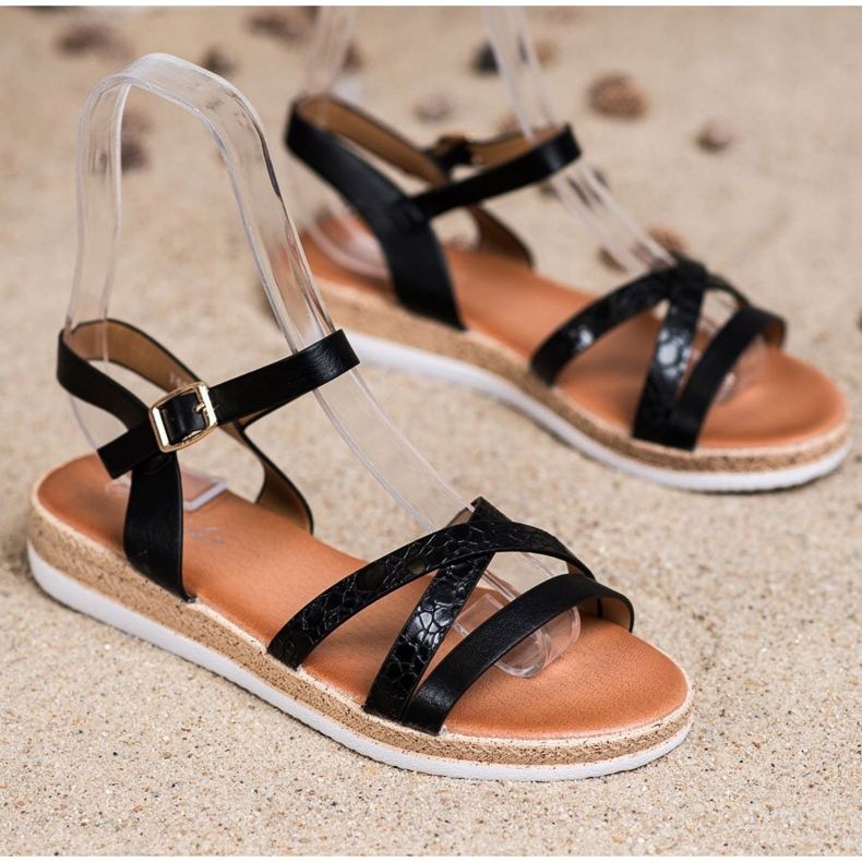 Weide Bequeme schwarze Sandalen 1