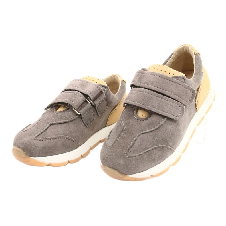 Leder Jungen Freizeitschuhe Mazurek 1362 Velcro braun gelb 1