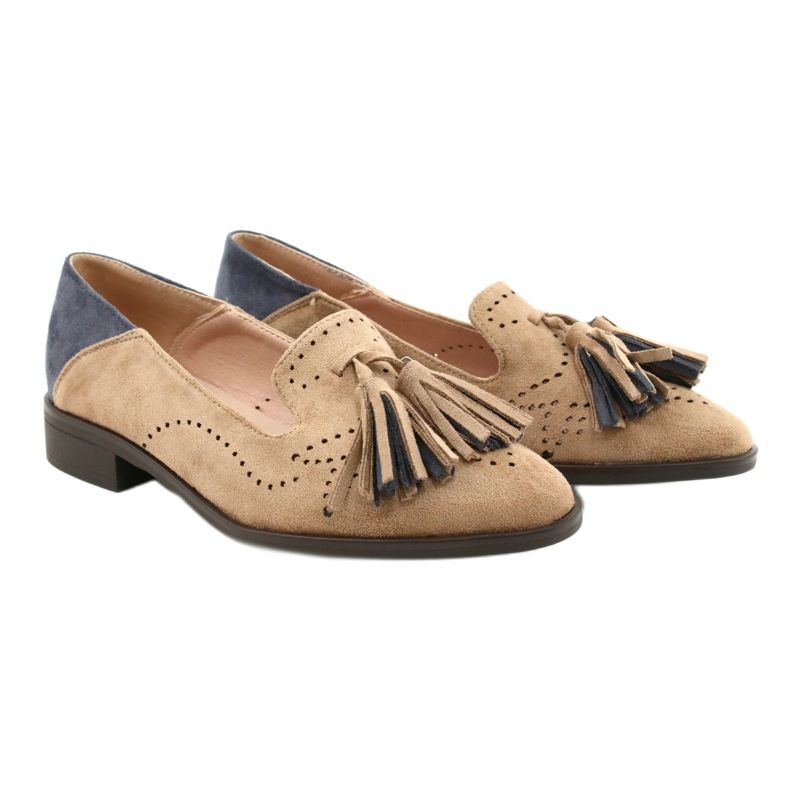 M.Daszyński Durchbrochene Wildleder-Loafer mit Fransen MR2062-5 beige blau 4