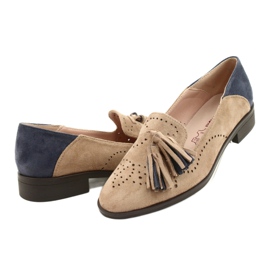M.Daszyński Durchbrochene Wildleder-Loafer mit Fransen MR2062-5 beige blau 2
