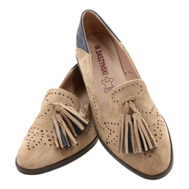M.Daszyński Durchbrochene Wildleder-Loafer mit Fransen MR2062-5 beige blau 3