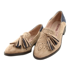 M.Daszyński Durchbrochene Wildleder-Loafer mit Fransen MR2062-5 beige blau 1