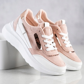 SHELOVET Stylische Wildleder-Sneakers weiß rosa 2