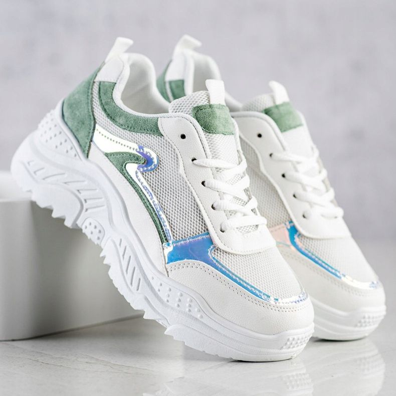 SHELOVET Sneakers mit grünen Einsätzen weiß 1