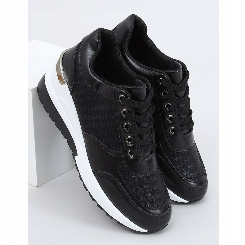 Schwarz MY-2717 Schwarze Sportschuhe mit verstecktem Keilabsatz 1