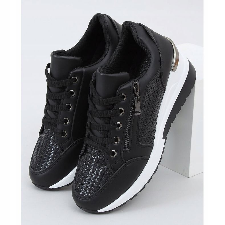 Schwarz MY-2716 Schwarze Sportschuhe mit verstecktem Keilabsatz 1