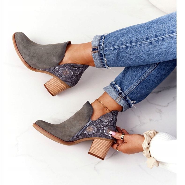 Damen Lederstiefel mit Absatz Maciejka Grau GAD 04492 silber- 1