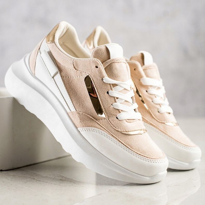 SHELOVET Stylische Wildleder-Sneakers beige weiß 1