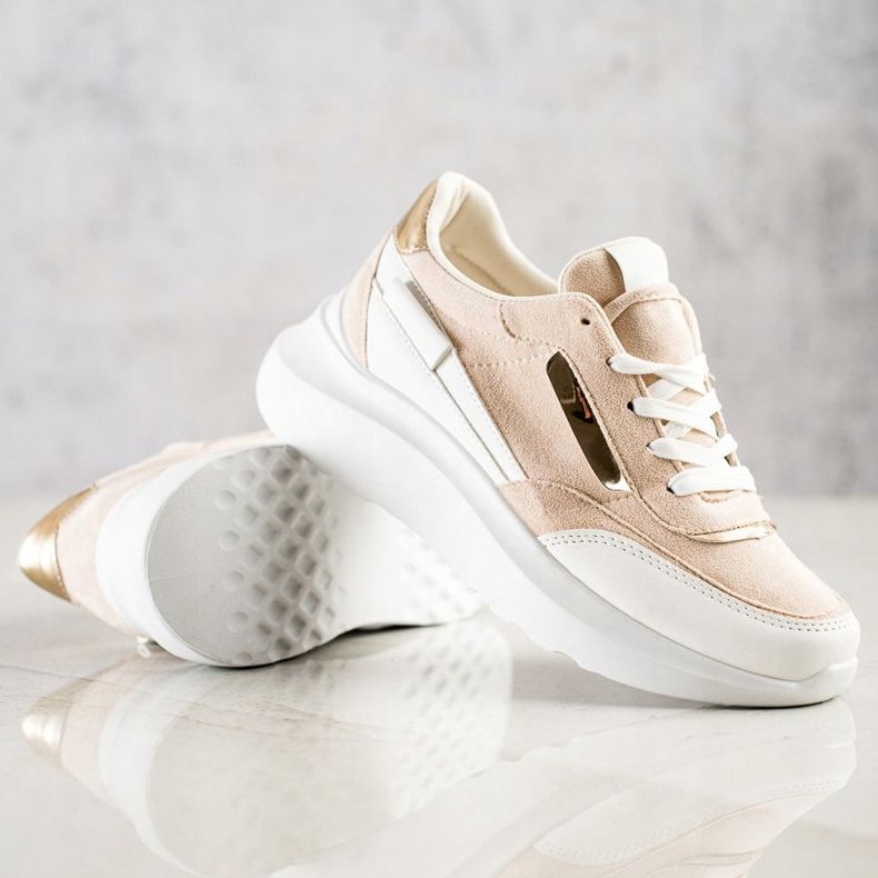 SHELOVET Stylische Wildleder-Sneakers beige weiß 2