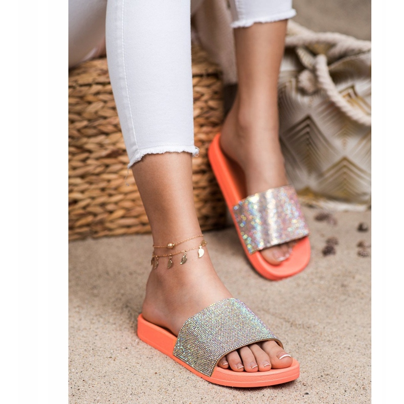 Seastar Hausschuhe mit Kristallen orange silber- 1