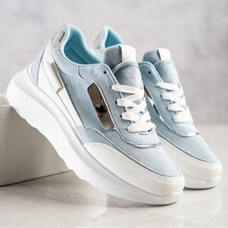 SHELOVET Stylische Wildleder-Sneakers weiß blau 1