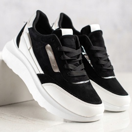 SHELOVET Stylische Wildleder-Sneakers weiß schwarz 1