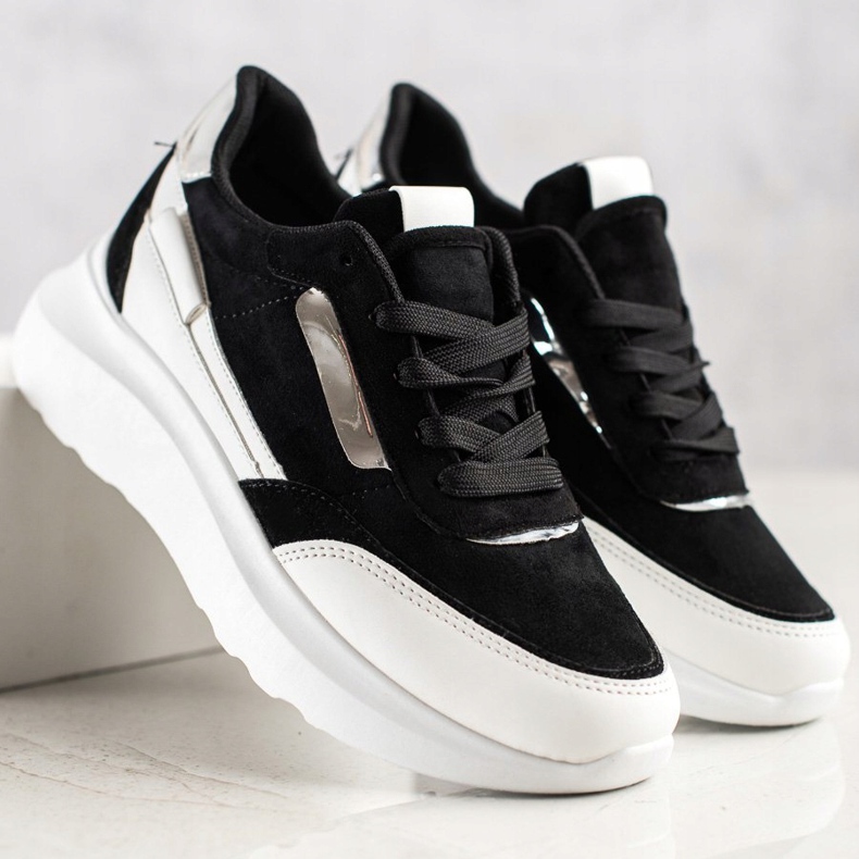 SHELOVET Stylische Wildleder-Sneakers weiß schwarz 1