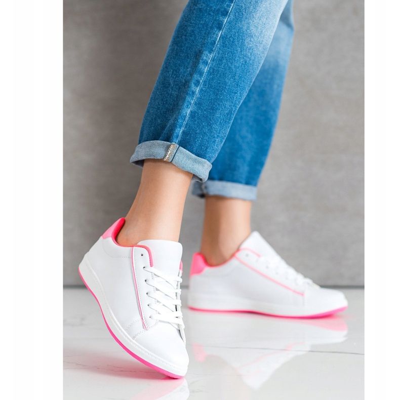 SHELOVET Niedrige Sneakers mit Öko-Leder weiß rosa 2