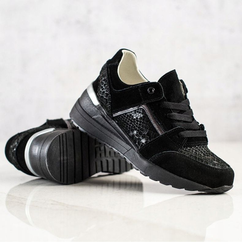 Evento Sneakers aus Leder mit Schlangenmuster schwarz 1