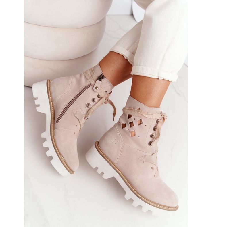 Durchbrochene Wildlederstiefel Maciejka Beige 05033-04 braun 2