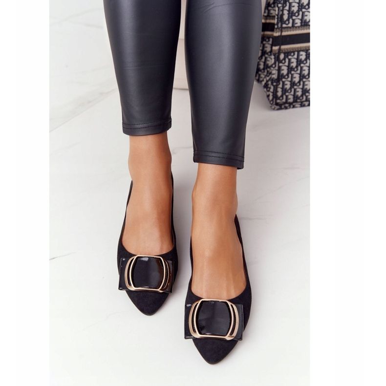 Wildleder Ballerinas mit Schnalle Sergio Leone BL623 ​​​​Schwarz 2