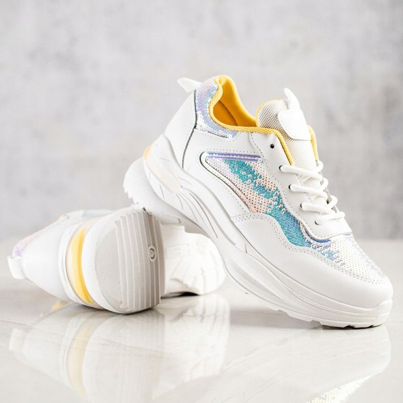 SHELOVET Sneakers mit Pailletten weiß 1